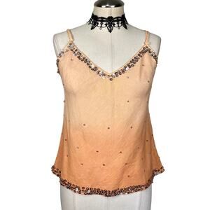 Vtg Y2K Molato Sequin Orange Fairycore Whimsy Boho Gypsy Summer Tank Blouse Smal